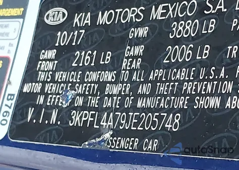 2018 Kia Forte Lx z USA, uszkodzony, nr VIN 3KPFL4A79JE205748